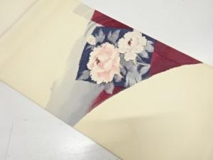 アンティーク　色紙に牡丹模様織り出し袋帯（材料）